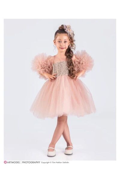 Esterella Βραδινό φόρεμα από σιφόν με μανίκια με παγιέτες για κορίτσια