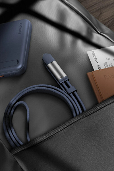 Energea Sheath Travel 1.2M 60W 2in1 Type-C to Type-C ve USB-A Hızlı Şarj Kablo - Turuncu
