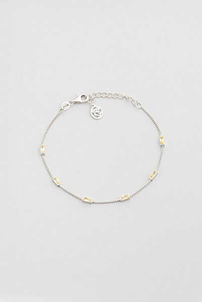 So CHIC... Renkli Taşlı 18 Ayar Beyaz Altın Kaplama 19 Cm Gümüş Baget Bileklik