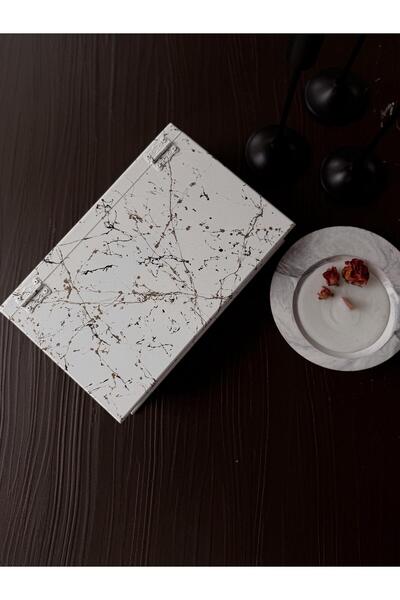 DEKORMED Wooden Decorative Box with White Marble Pattern