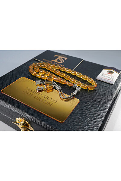 TESBİHSARAYI Ateş Kehribar Tesbih – Kişiye Özel Kare Kutu – Harfli Çift Püskü...