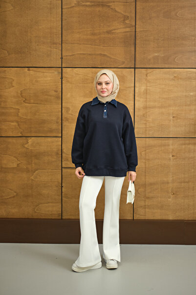 LOCCO Hanorac de damă cu detaliu denim, albastru închis