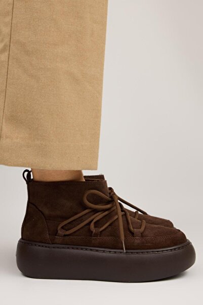 Manijero Serras Women's Leather Laced Brown Boots with Fur Inside