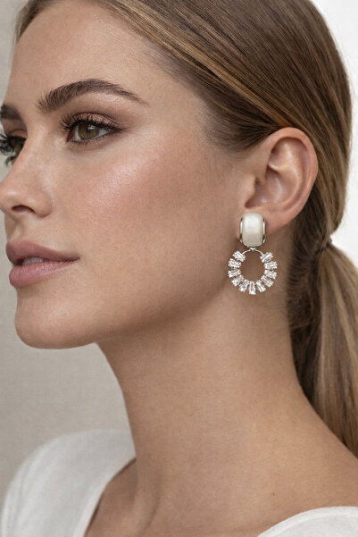 PABALAS Women's Silver Color Stone Ring Dangle Stylish Earrings