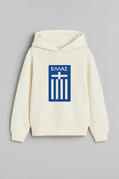 MODA Παιδικό φούτερ με κουκούλα Ελλάδας με τύπωμα εκρού