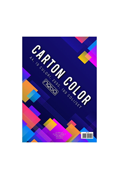 NEBO A4 colored cardboard, 200g, 10 colors, 100 sheets/set