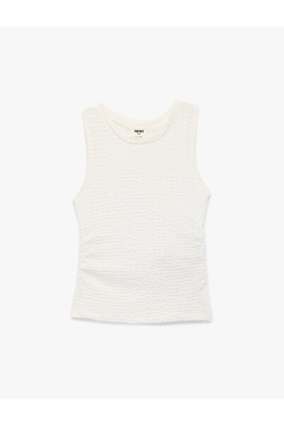 Koton Textured Viscose Blend Shirred Sleeveless Crew Neck Blouse