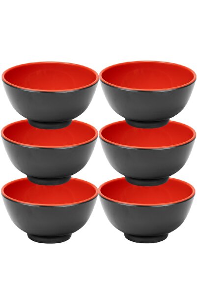Raki Set 6 boluri melamina SHIBUI pentru orez 12cm negru/rosu