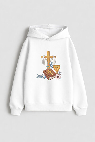 MODA Hamsin Yortusu Pentecost με τύπωμα Λευκό παιδικό φούτερ με κουκούλα