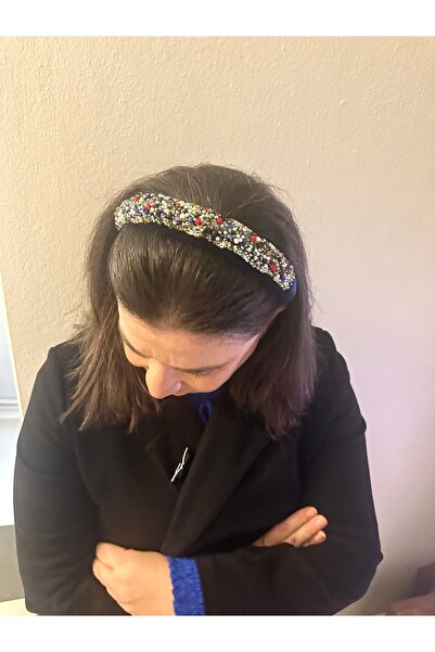 ALS Tasarım Dünyası Coroană de păr brodată cu mărgele pe coroană de catifea d...