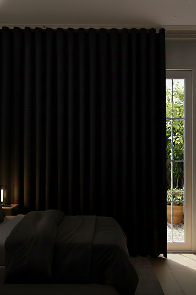 ESDEH Blackout Light-Proof Blackout Curtain (Black) No Pleats, Flat Installat...