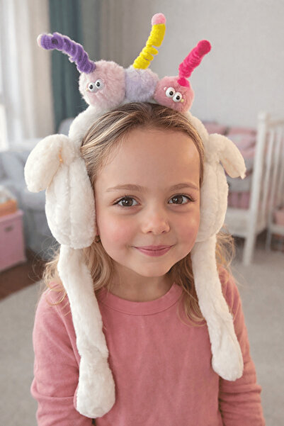 TAKIŞTIR Căști de pluș care joacă cu urechi în formă de monstru de culoare albă