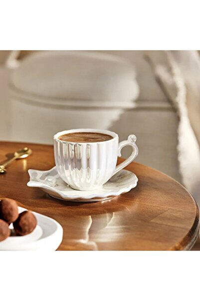 Karaca Auster Porzellan Kaffee Tassen Set Für 2 Personen Weiß 90 Ml