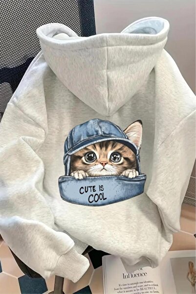Oksit Cuts Is Cool 2026 Cat Back B Printed Unisex Sweatshirt with Cotton Inside
