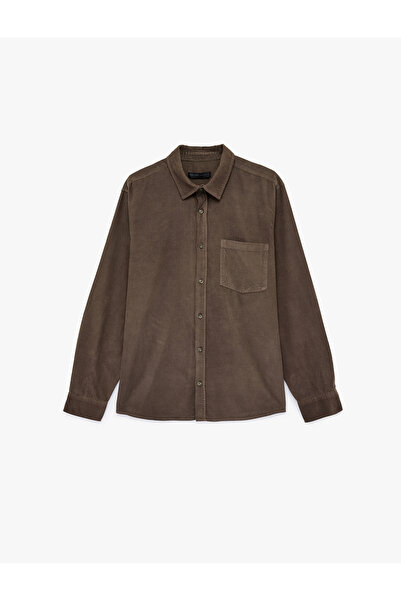 Koton Cămașă din catifea material reiat cu mânecă lungă din bumbac, cu guler ...