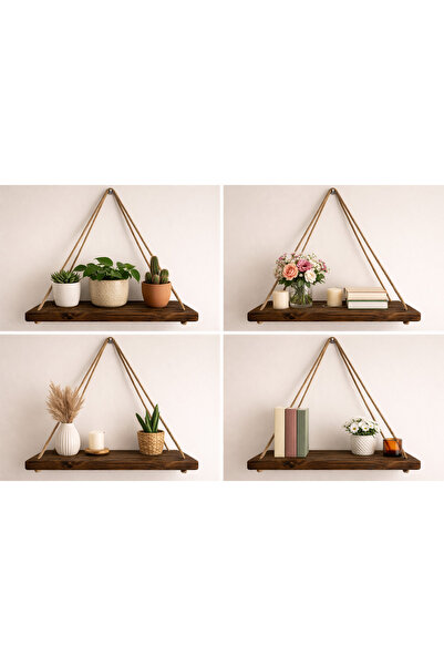 sgeteknoloji Handmade Rope Wall Shelf – Brown Color Solid Wood (40 cm)