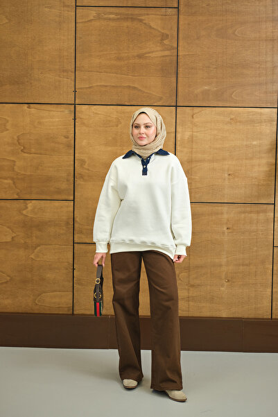 LOCCO Γυναικείο κολάρο τζιν με λεπτομέρεια σε λευκό χρώμα