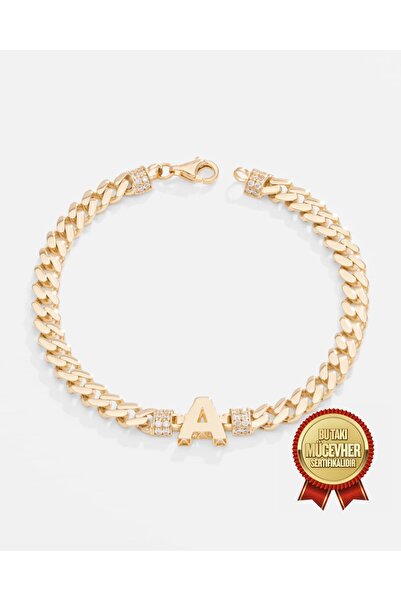 MEKS JEWELS 14 Ayar Altın Harfli Gurmet Bileklik