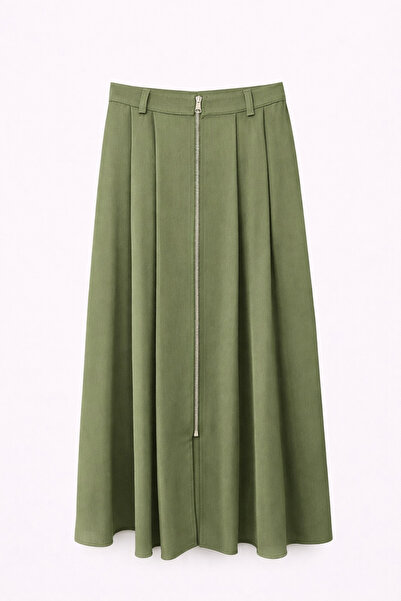 Mixray 4804 Fusta plisată cu fermoar pentru femei, kaki