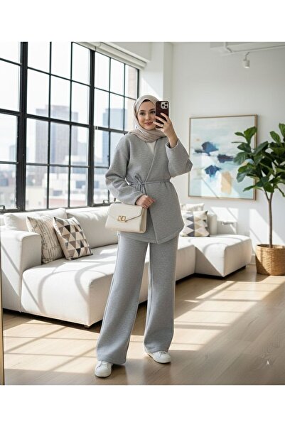 vvesario Günlük Tesettür Belden Bağlamalı Alt Üst Takım