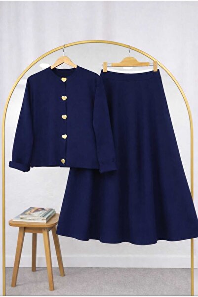 MODA VEDAT Women's Button Detailed Knitwear Cardigan - Puff Scuba Skirt Set