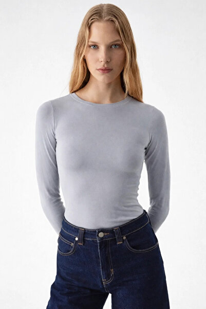 COMBİNE MİCHAİL Tricou gri mulat pentru femei guler rotund basic