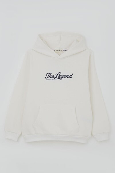 Breeze Boy's Sweatshirt Hooded Summer Embroidered 4-8 Years Old, Ecru