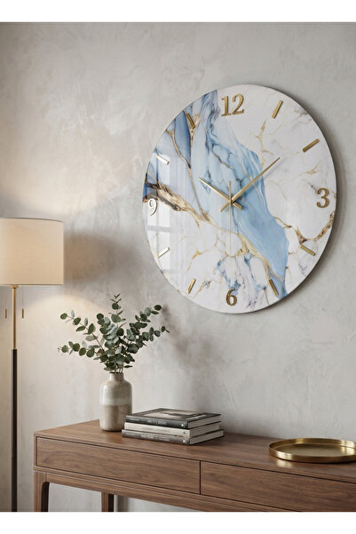 DECOMALL ( AA 1 ) Mermer Desenli Duvar Saati 50x50 cm Sessiz Akordiyon Mekani...