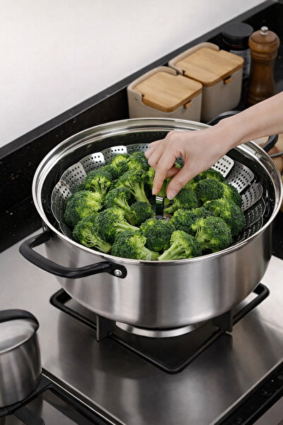 BEYZANA Premium Paslanmaz Çelik Katlanır Haşlama Sepeti - Çok Amaçlı, Sağlıkl...