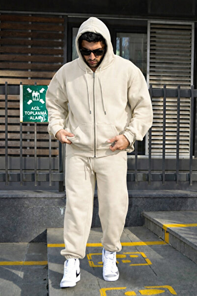 YAKAMEL Ανδρικό σετ φόρμας με φερμουάρ και καπέλο, 3 κλωστών, ριγέ