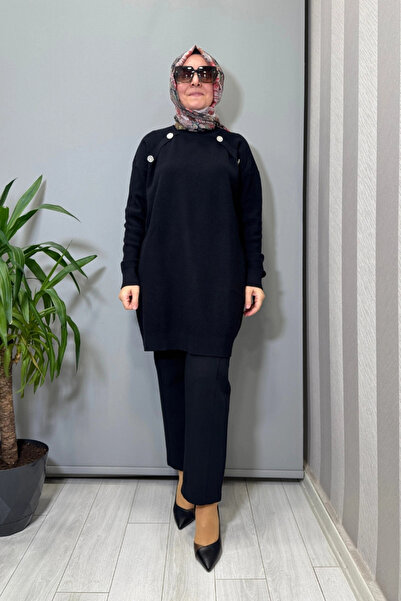 Ghisa Button Detailed Knitwear Tunic Black 26Kobtnk4814