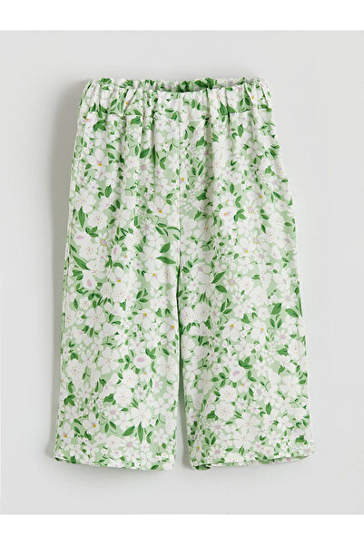 LC Waikiki Lcw Kids Ecru Floral Girl's Trousers with Elastic Waist