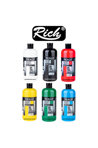 Rich Texco 400ml Akrilik Boya Set - 6 Ana Renk | Profesyonel Akrilik Boya