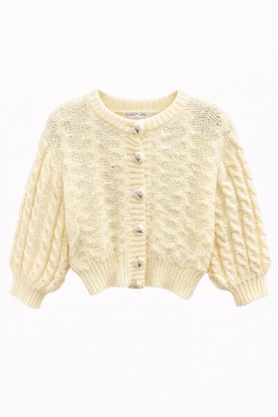 Mixray 2043 Γυναικεία πλεκτή ζακέτα με λεπτομέρειες, φυσική