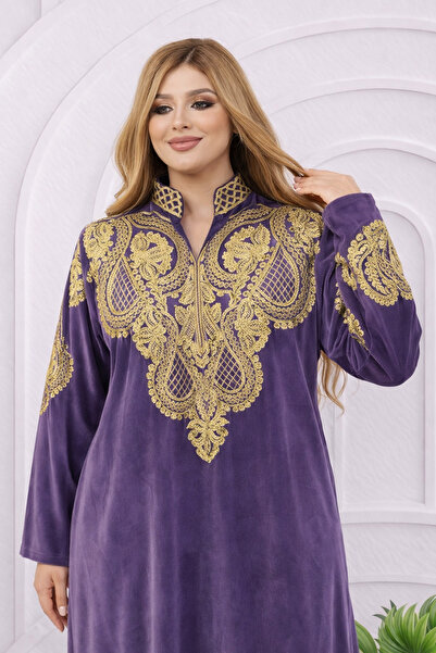 Lyaly aljlabyh Winter velvet jalabiya/dress with contrasting "ribbon" embroid...