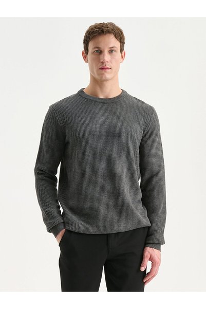 LC Waikiki Lcw Vision Anthracite Crew Neck Checkered Men's Knitwear Sweater W...