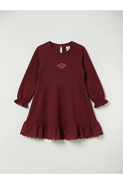 LC Waikiki LCW Kids Bordo Nakışlı Uzun Kollu Kız Çocuk Elbise