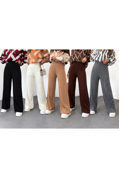 MADAM PARS 5-Pack Women's Palazzo Knitted Trousers |   Comfortable Fit with E...