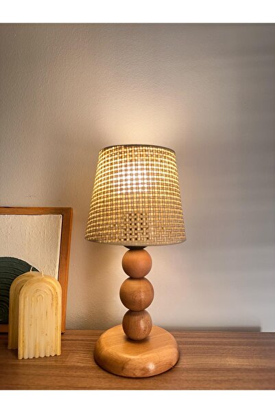 KorFam Cream Hazeran Look Bohemian Wooden Leg Lampshade