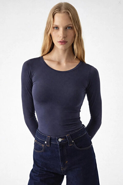 COMBİNE MİCHAİL Tricou de damă guler rotund basic cu croială strâmtă, fumuriu