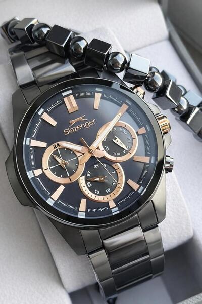 Slazenger Steel Cord Internal Functions Active 10 Atm+Men's Wristwatch with B...