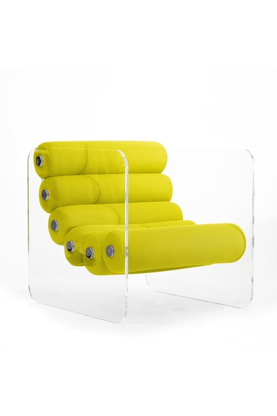 KUUMO Garden armchair, MW02 collection, Yellow cushions, side armrests, PMMA ...