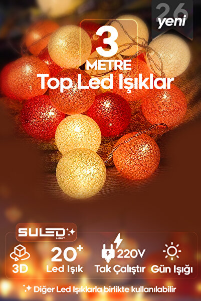 SULED 3 Metre Top Led Işık Sarkıtlar 220V 20 Led Gün Işığı 3D Fişli Ambiyans ...