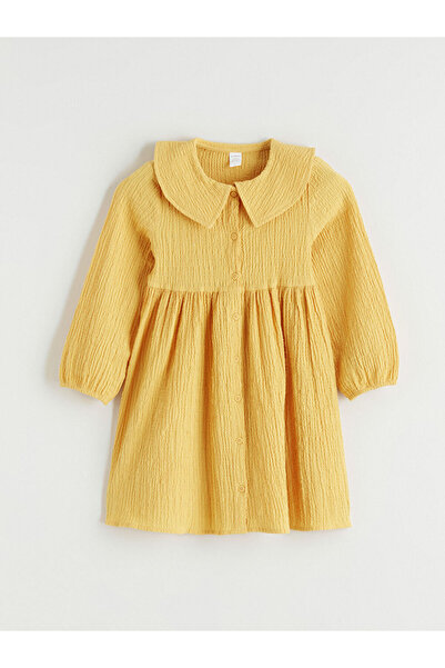 LC Waikiki Κίτρινο φόρεμα για κορίτσια με βολάν στρογγυλός γιακάς