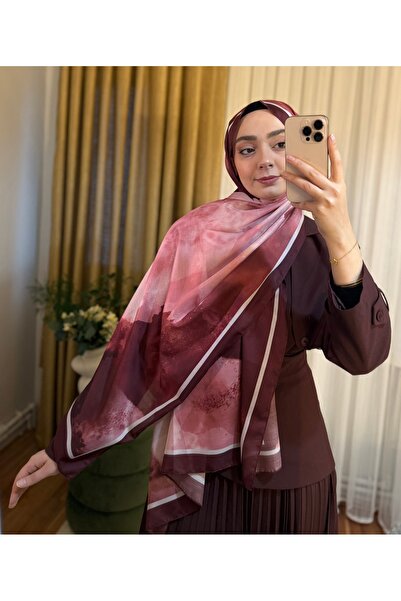 Püsküldükkan Batik Desenli Pamuk Soft Şal-Bordo