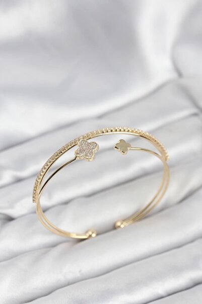 Inure Jewelry Yonca Model Brass Gold Color Women's Bracelet