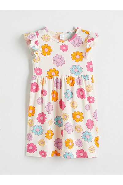 LC Waikiki Φόρεμα για κορίτσια με σχέδιο λουλουδιών σε χρώμα εκρού