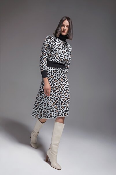 KASHA 23KR036 LEOPAR TRİKO ELBİSE