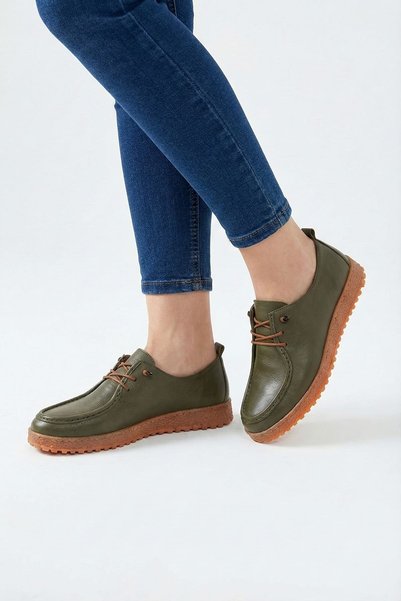 Ayakkabı Fuarı Elit ASSCL100 Pantofi casual pentru femei din piele naturală kaki
