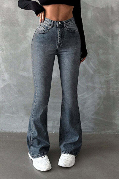 StreetWear Outlet Women's Flared Jeans, Washed Effect, With Slanted Pockets